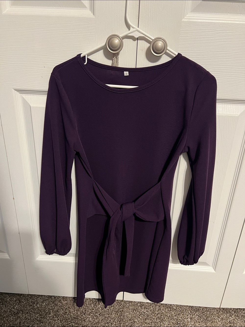 Women's Long Sleeve Tie-Waist Dress in Deep Purple